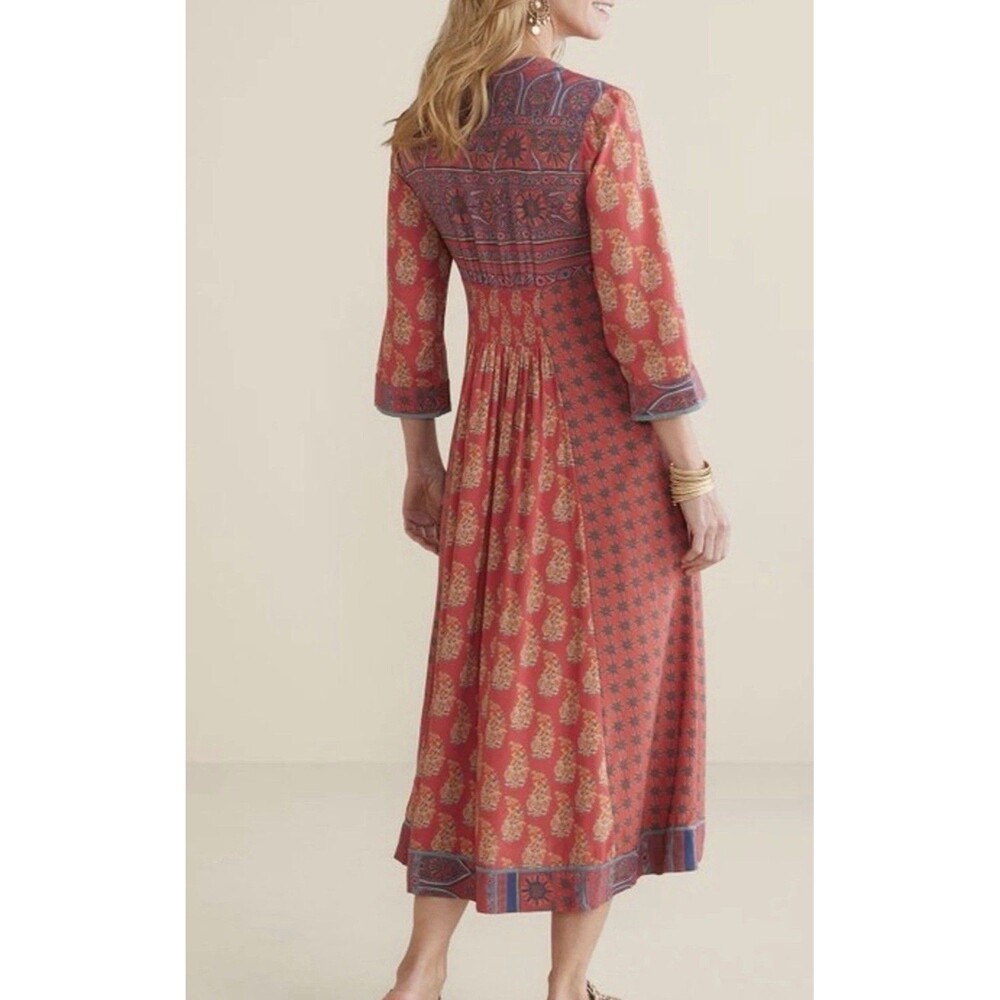 Soft Surroundings XS Red Paisley Floral Embroidered Beaded Phoenix Midi Dress - Picture 3 of 11